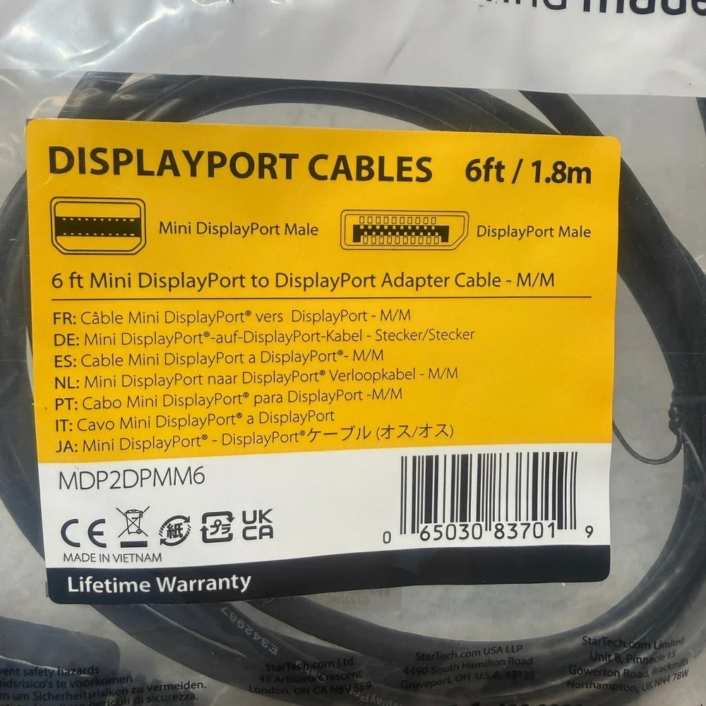 StarTech Adapter Cable Unisex 6ft Black Mini DisplayPort to DisplayPort MDP2DPMM